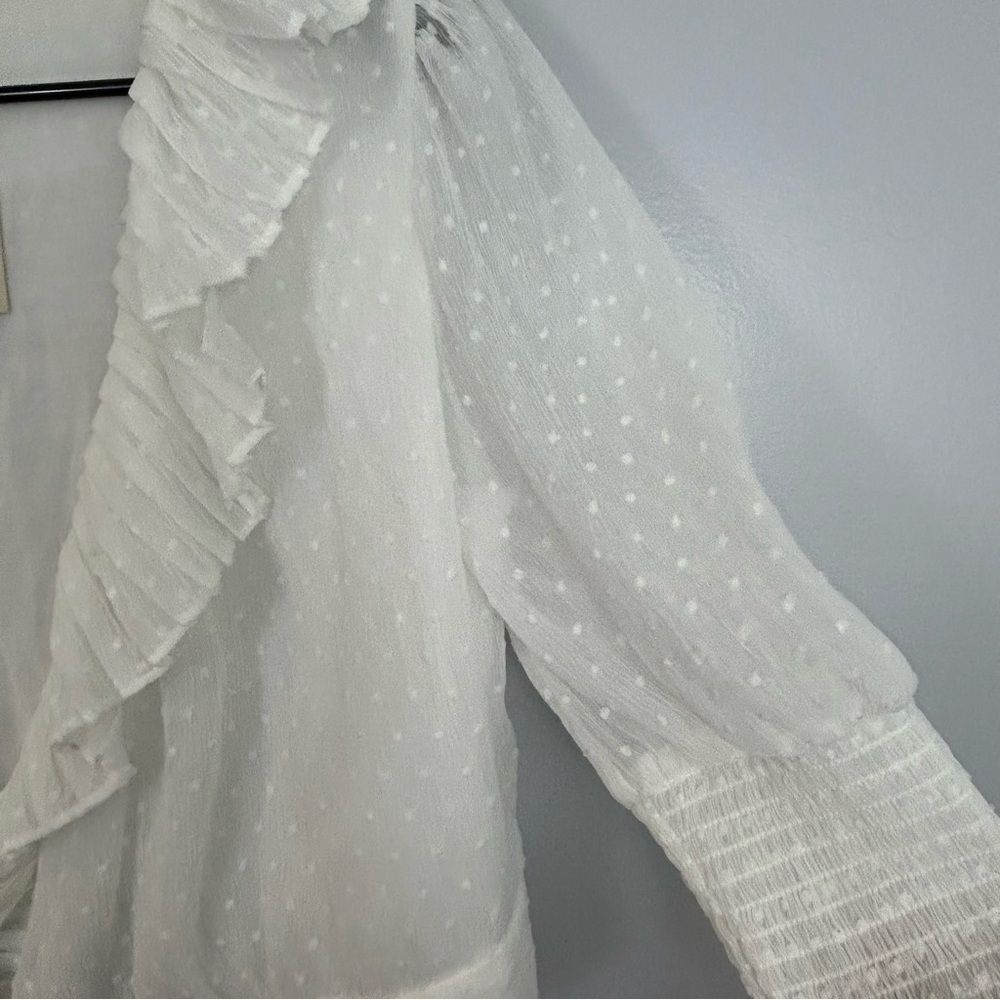 MWT Maje Plumeti Cropped White Wrap Ruffle V-neck Wrap Blouse Size 2 NEW - Picture 11 of 15